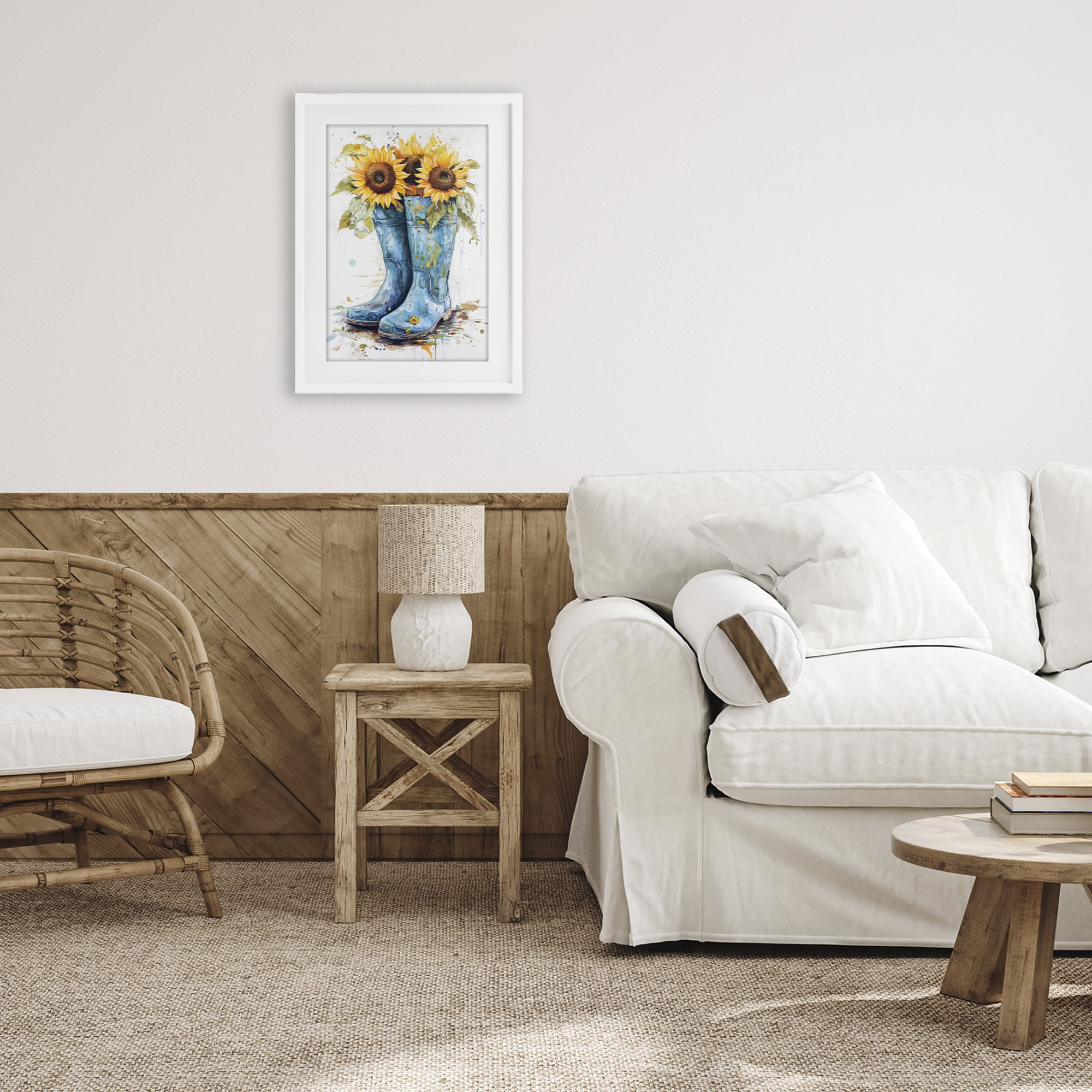 Stupell Industries Blue Rain Boots & Sunflowers White Framed Print Under Glass, design by Tina LeCour