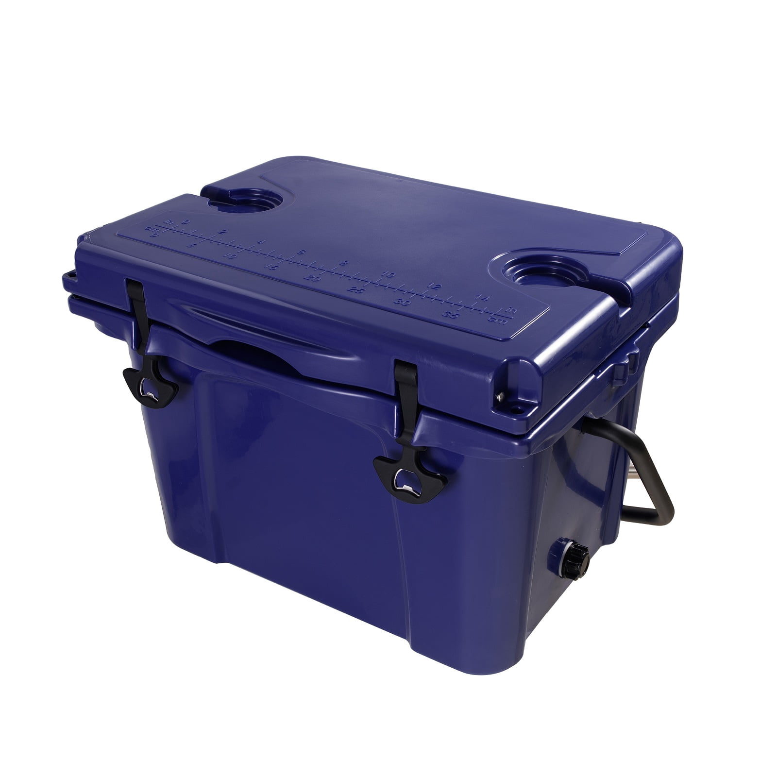 25QT Portable Insulated Hard Cooler Ice Chest with Built-in Bottle Opener, Cup Holders and Measuring Ruler, Perfect for Travel, Beach, Camping, Fishing and Outdoor Activities