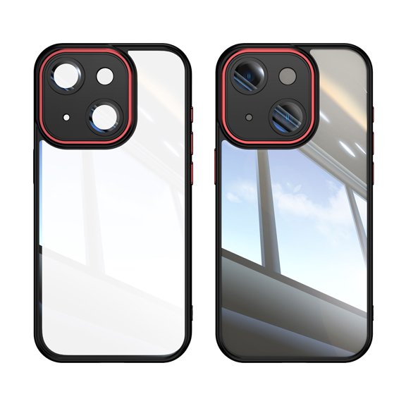 for iPhone 13 Case Clear Slim, [Built in Lens Protector] [Non Yellowing] TPU Bumper Transparent Back Hard Shell Shockproof Thin for Men Women for iPhone 13, Black