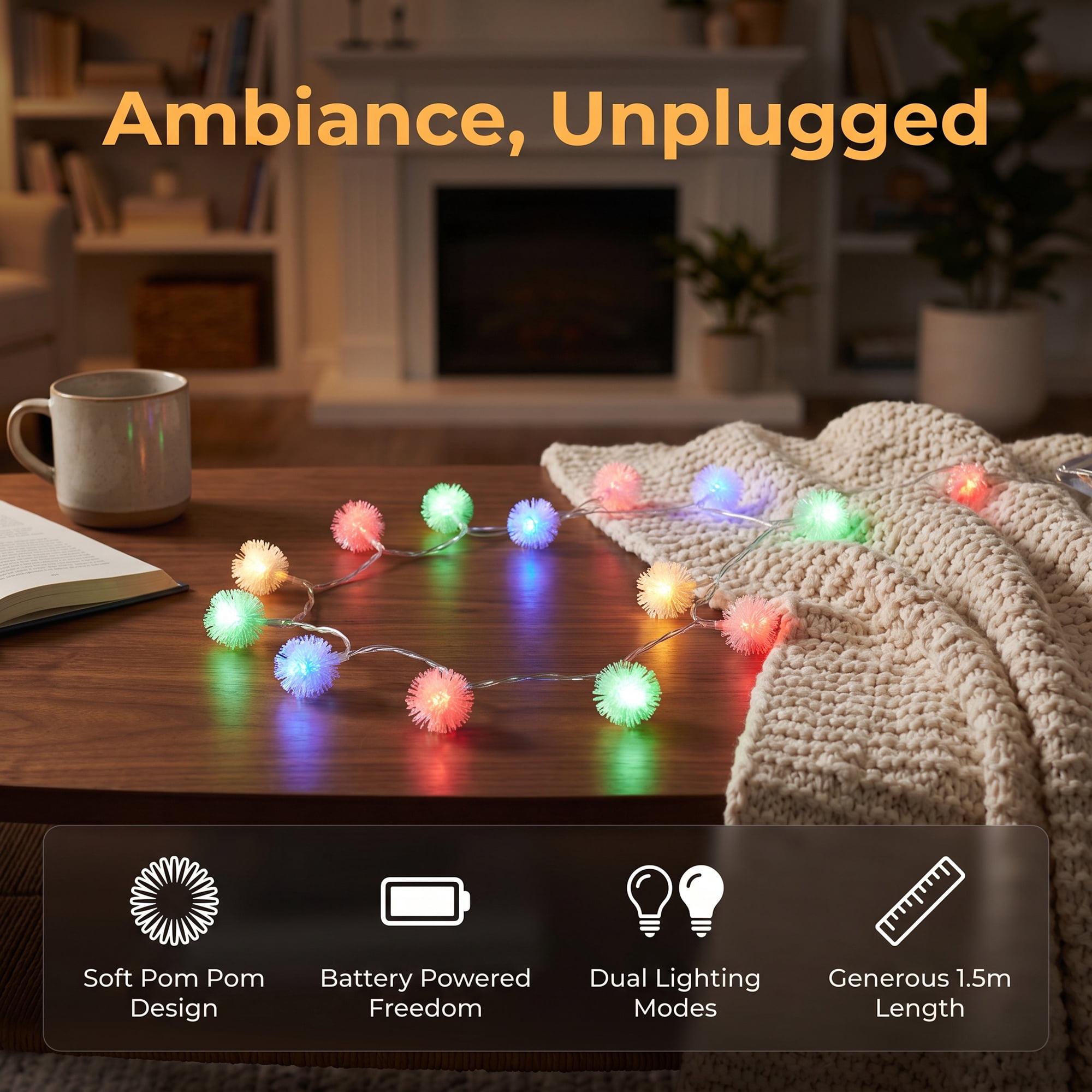 Unique Bargains Lights for Cozy Modern Fairy Lamps 4.9 ft Colorful Battery Operated
