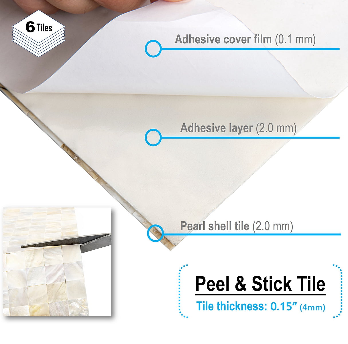 Acopelo Peel and Stick Natural Mother of Pearl Mosaic Shell Tile Brown 12" x 12" for Backsplash, Kitchen Wall, Fireplace - 6 Tiles