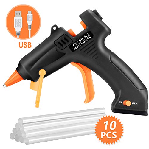 TOPELEK Cordless Hot Glue Gun, Mini Glue Gun Kit with 10Pcs Glue Sticks, USB Charging High Temp