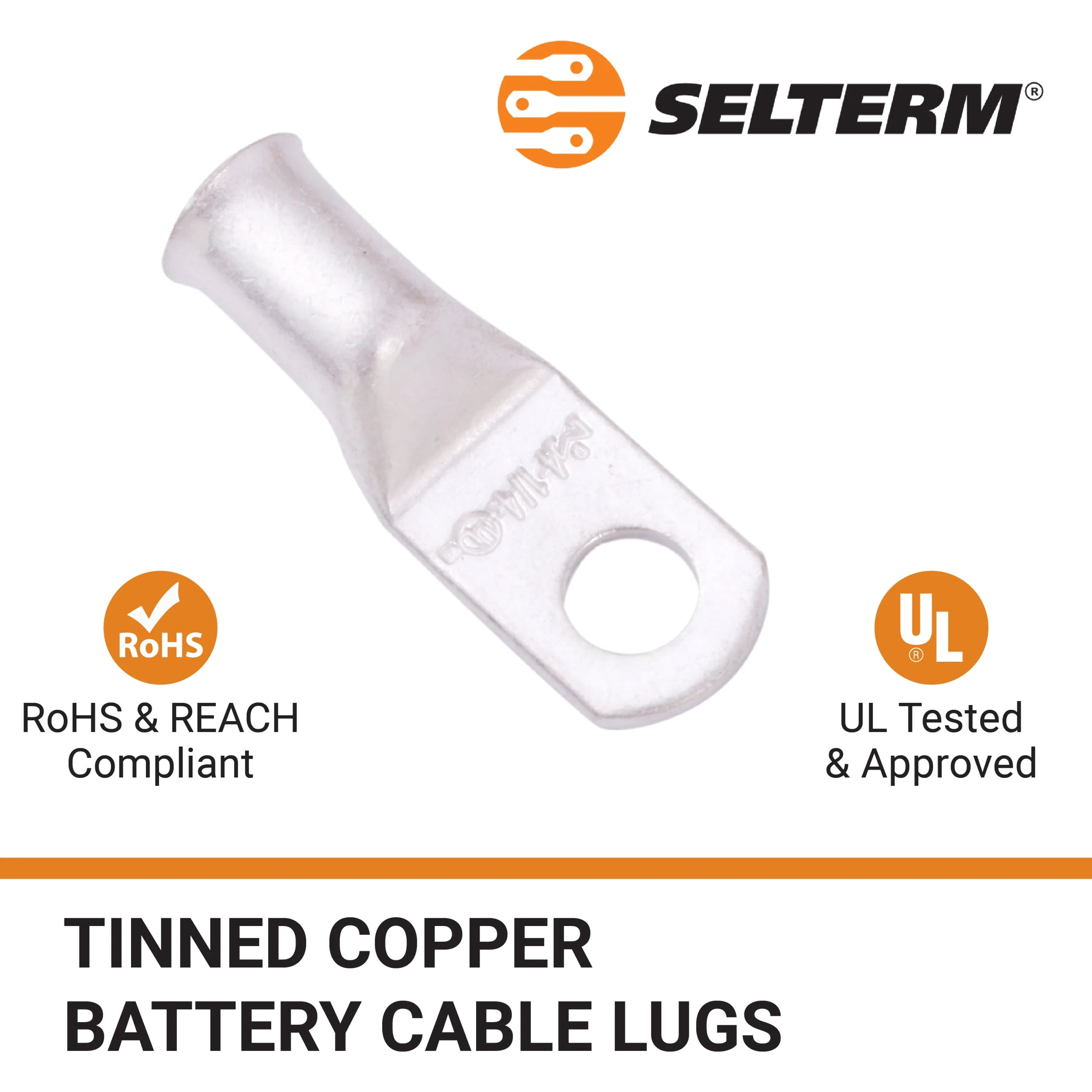 SELTERM 4 AWG 1/4" Ring Battery Cable End Terminal Lugs Marine Grade 25ea