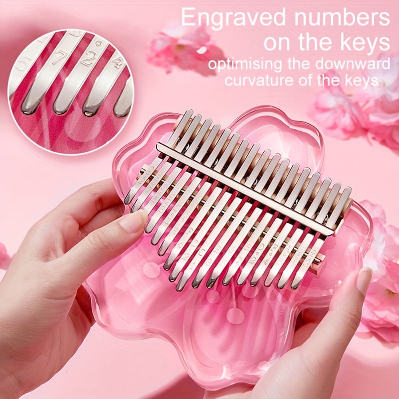 Cherry Blossom Crystal Kalimba - Transparent Cherry Blossom Thumb Piano, 17 or 21 keys available, acrylic body, includes case.