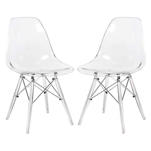 LeisureMod  Dover Acrylic Transparent Dining Chair (Set of 2) Clear Water Resistant Modern & Contemporary, Mid-Century Modern