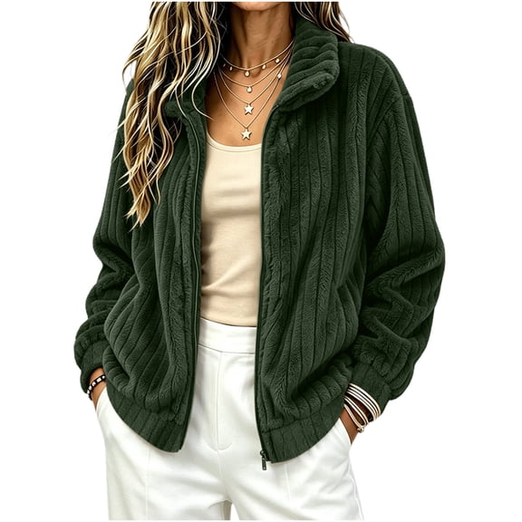 Fewfanhot Womens Fall Outfits Zip Up Long Sleeve Winter Fall Outerwear Fleece Warm Coat Top