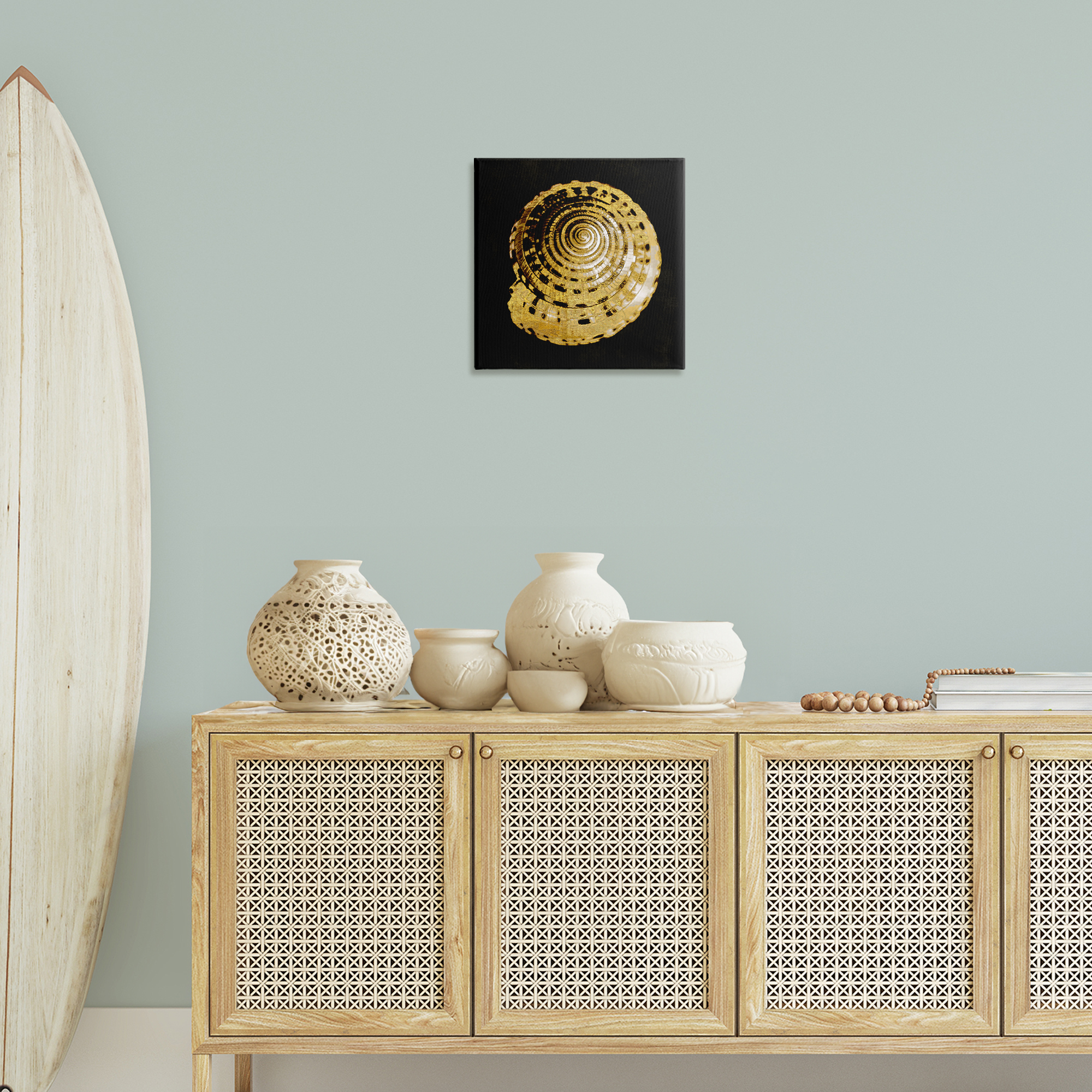 Stupell Industries Gold Spiral Shell Nautical & Beach Painting Wrapped Canvas Art Print Wall Art, 17 x 17