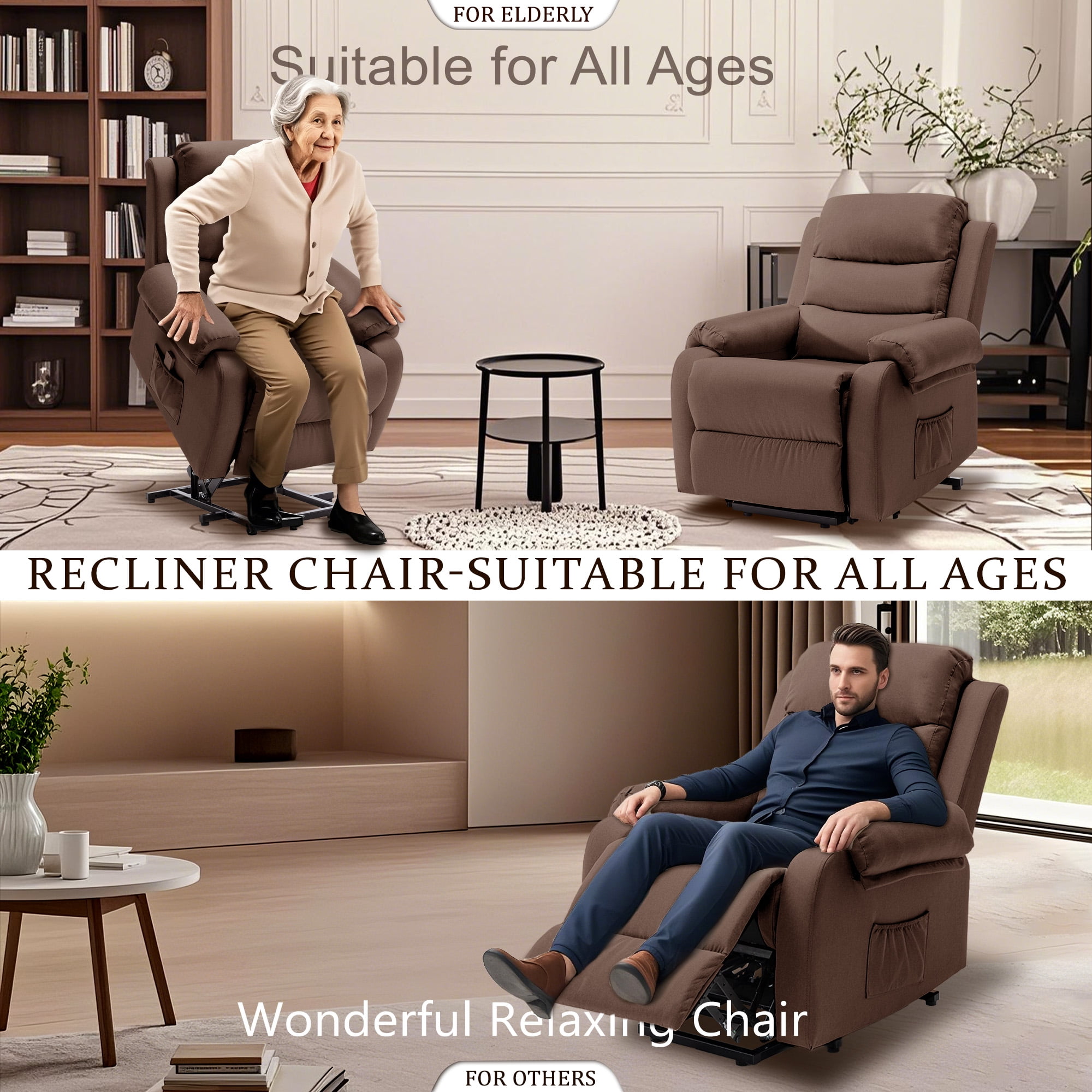 Korser Small Power Lift Recliner Chair for Elderly with Memory Function Linen for Living Room,Brown
