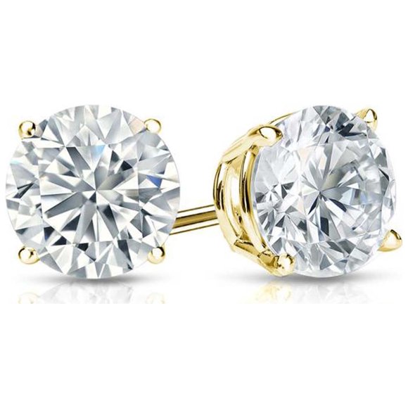 Paris Jewelry 14K Yellow Gold White Created Diamond Round 1/2Ct Stud Earrings