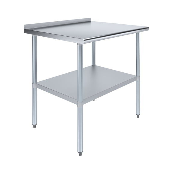 AmGood 30 in. x 36 in. Stainless Steel Work Table with 1.5 in. Backsplash | Metal Kitchen Food Prep Table