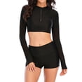 thumbnail image 3 of Defitshape Women's Long Sleeve Swimsuit Zip Rash GuardSun Protection 2 Piece Bathing Suit Black Small, 3 of 5