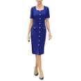 thumbnail image 2 of Work Dress for Women Square Neck Short Sleeve Button Down Vintage Sheath Midi Dresses with Belt S Royal Blue, 2 of 6