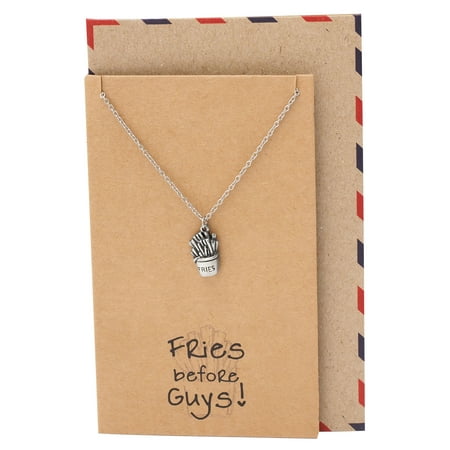 Gifts for Food Lovers, Fries Charm Necklace, Funny Gifts for Best Friends, Chef Jewelry with Funny Greeting (Best Food For Ferrets Chart)