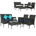thumbnail image 1 of Gymax 4PCS Outdoor Furniture Set Patio Rattan Conversation Set w/ Navy & Off White Cushion, 1 of 5