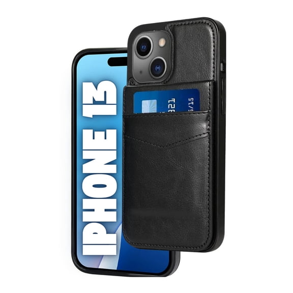 Entronix Wallet Case Compatible with iPhone 13, 6-Slot Card Holder Flip Cover, Black