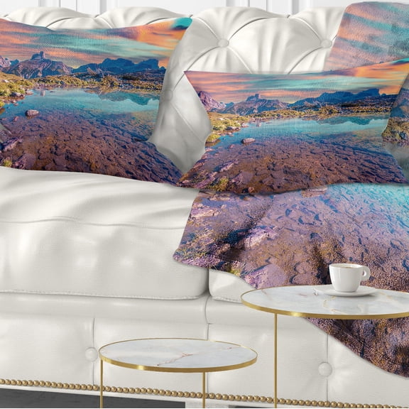 Designart Beautiful Lake in Lago Rienza - Seashore Throw Pillow - 12x20