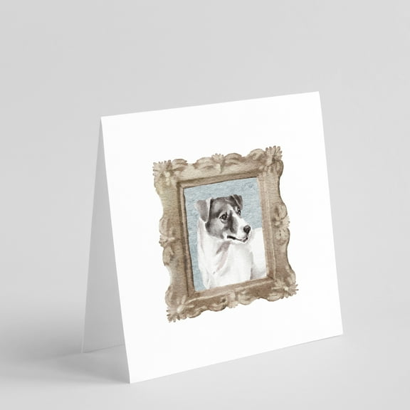 Jack Russell Terrier Black White Side View Square Greeting Cards and Envelopes Pack of 8 5 in x 5 in