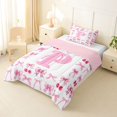 thumbnail image 2 of jejeloiu Cherry Bowknot Monogram P Twin Comforter Sets For Girls,Girly Bow tie Initial Print Bedding Set For Kids,Pink Reversible,2 Pieces, 2 of 7