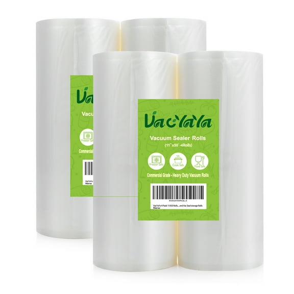 VacYaYa 4 Pack 11X50 Rolls (Total 200 feet) Food Saver Vacuum Sealer Bags Rolls ,Seal a Meal Vacuum Cleaners Seal Bags Rolls for Food