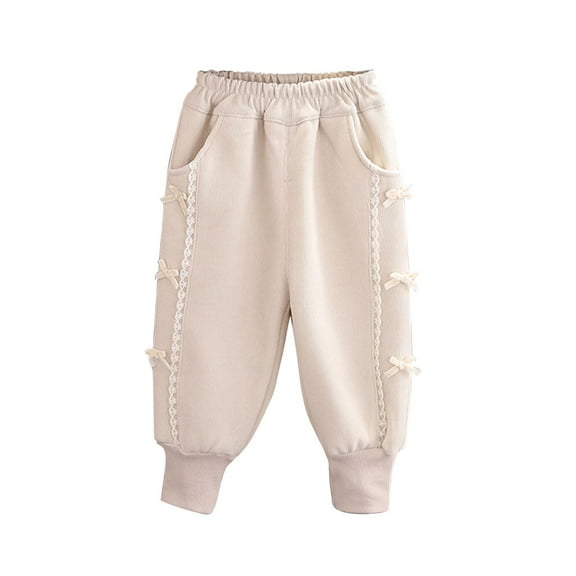 Gpaecead 4-9 Years Boys Girls' Casual Pants Winter Warm Jogger Pant Fleece Lined Kid's Solid Color Elastic Waist Sweatpants Beige