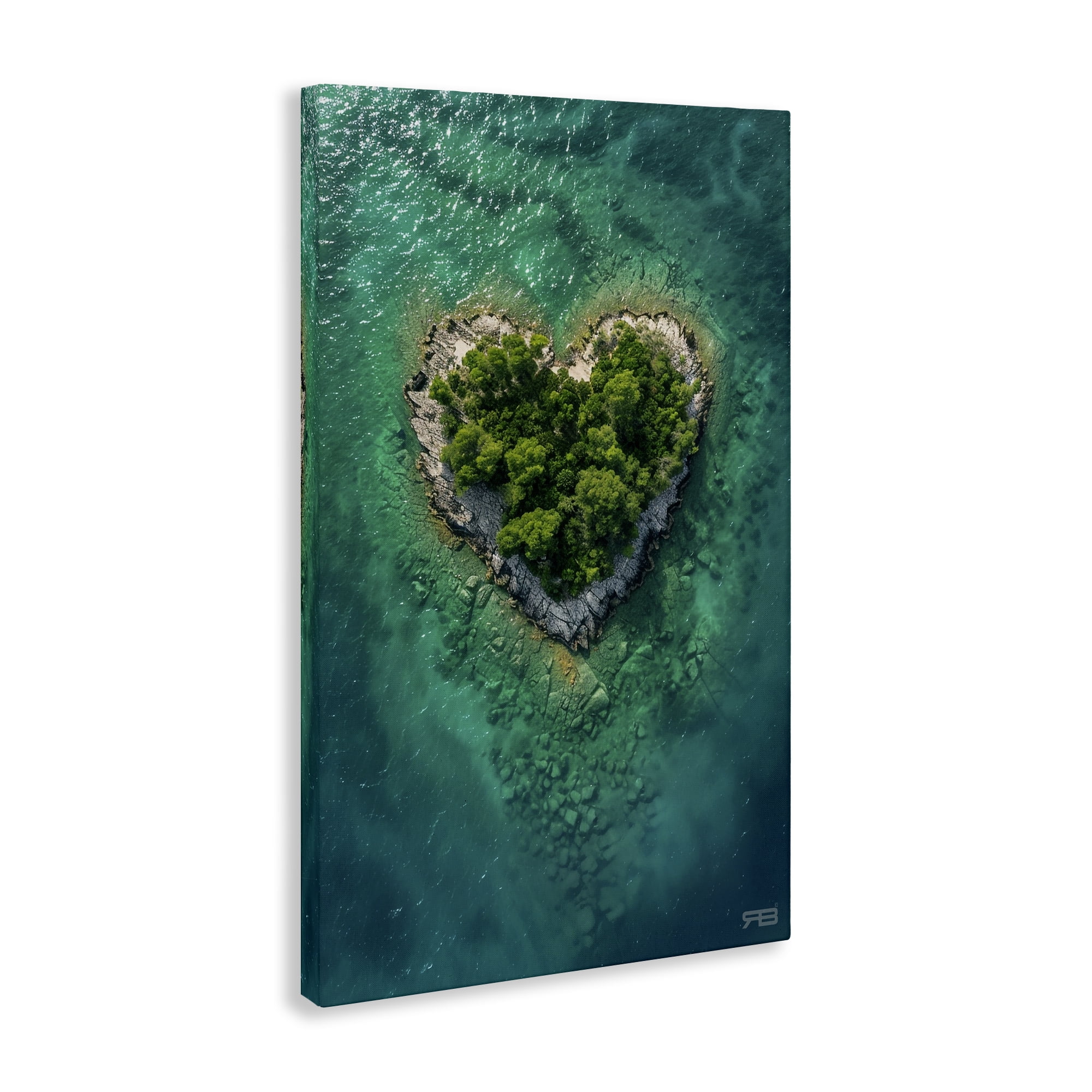 Stupell Industries Heart Shaped Island Landscape & Nature Painting Wrapped Canvas Art Print Wall Art, 24 x 36