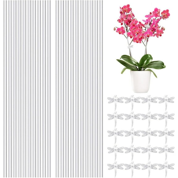 20Pcs Acrylic Plant Stakes with 20 Clips,17.5 inch Clear Flower Support Stickes, Plant Stakes for Indoor and Outdoor,Plant Stake Support Orchid Stakes, Garden Stakes for Supporting Vines Grow Upright