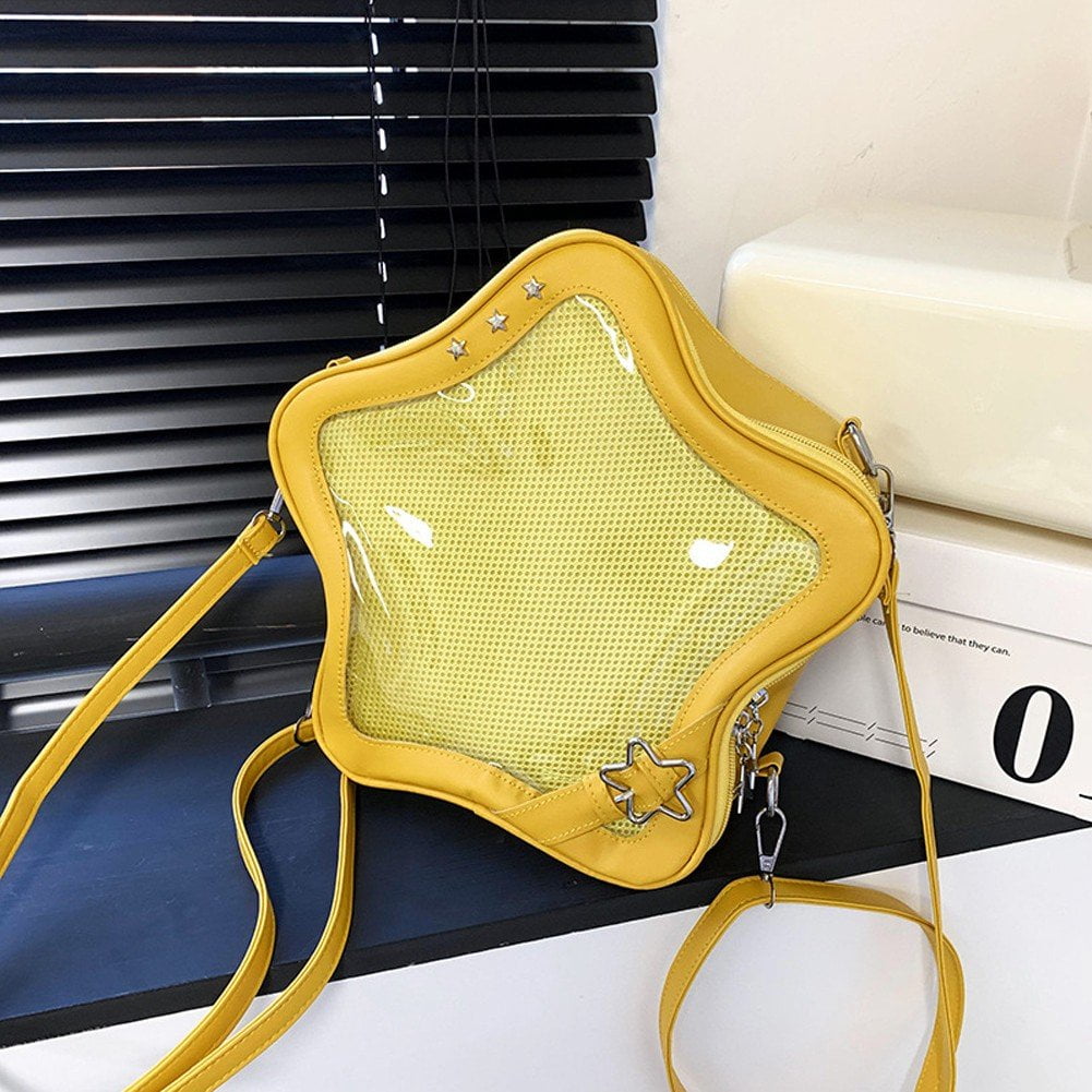 Yellow Star Backpack PU Leather Shoulder Bag Star Shape Tote Bag, Cute bag Y2K Spicy Travel Backpack Messenger Bag
