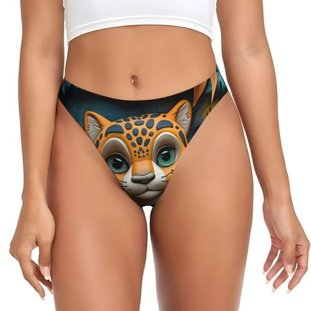 Adobk Playful Leopard Art Print Seamless Women Underwear Thongs No Show Ladies Thong No Line Breathable Comfortable Panties Undies for Women-Medium