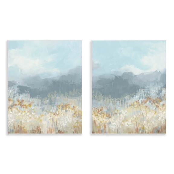 Stupell Industries White Flower Field Mountains Landscape & Nature Painting Unframed Art Print Wall Art, 11 x 14, Set of 2