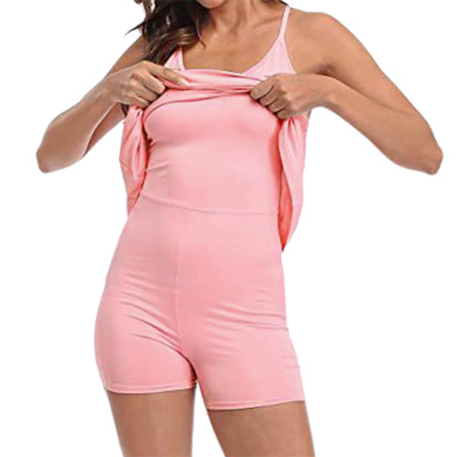 HJYCHN Women Square Neck Sleeveless Tennis Athletic Workout Yoga Dress with Side Slit Flare Casual Comfort Fit Pink XXL