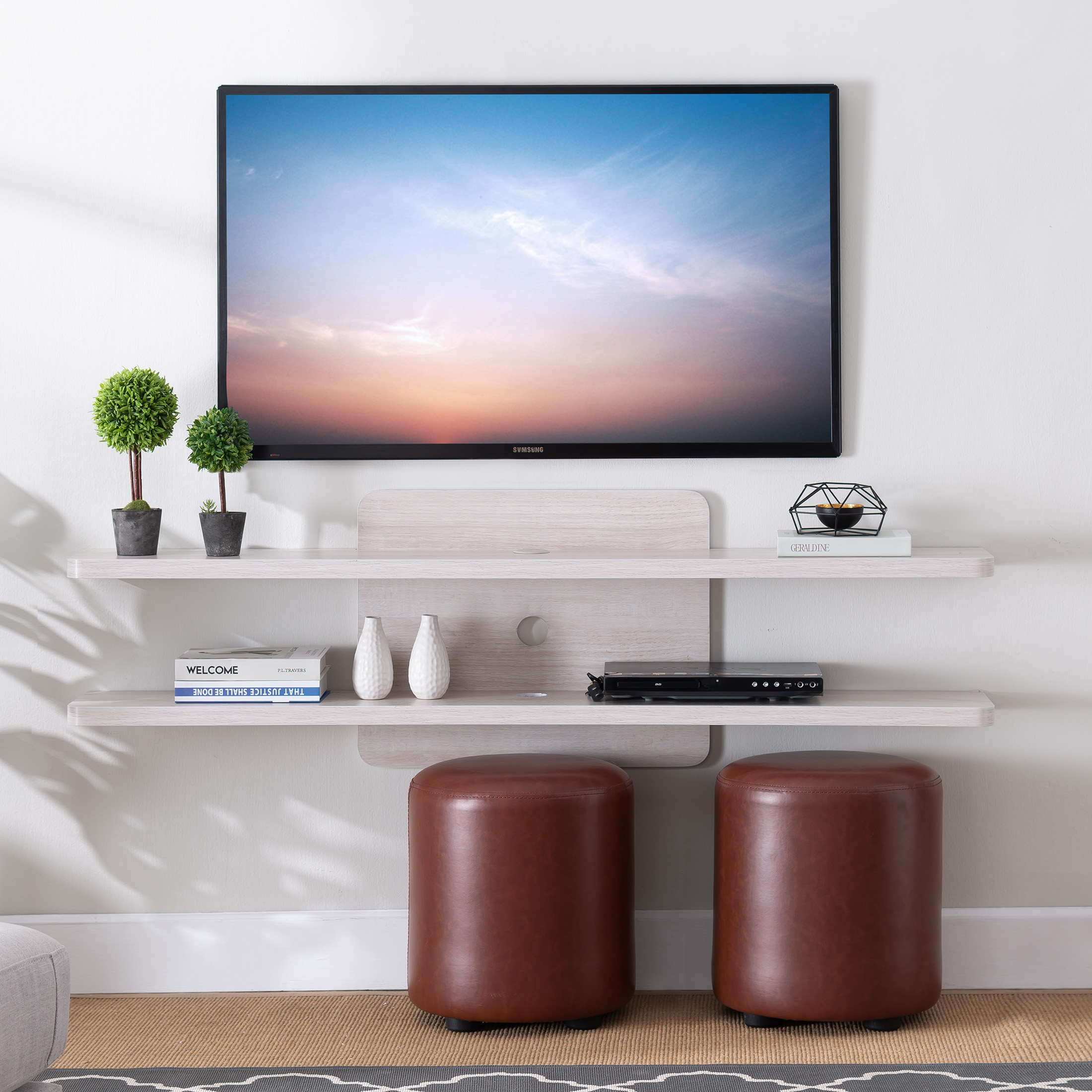 Furniture of America Eustache 2-Tier Floating TV Stand, 60", Brown