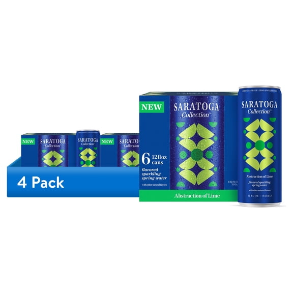 (4 pack) Saratoga Collection, Lime Flavored Sparkling Water, Abstraction of Lime, 12 fl oz, 6-pack Cans