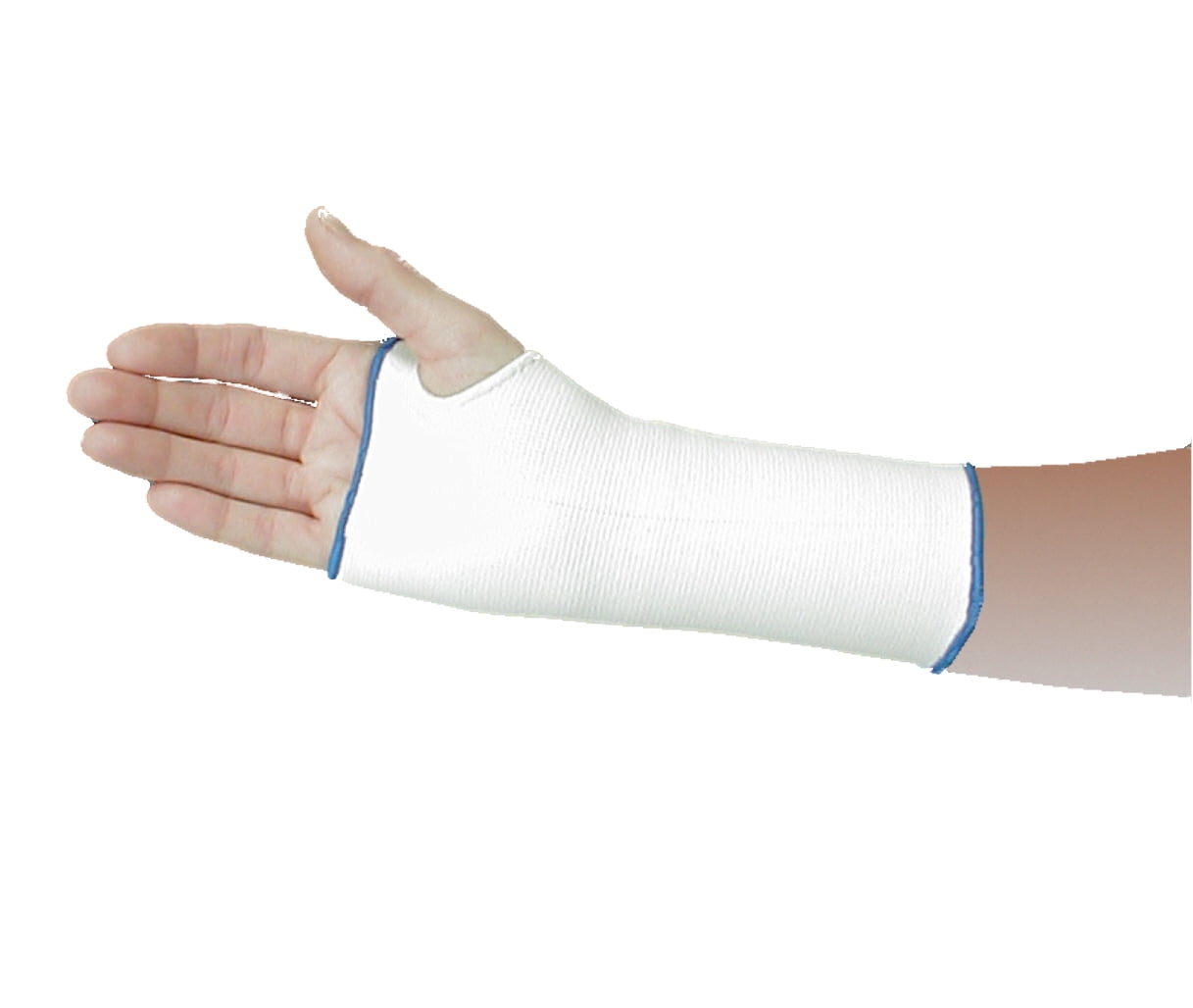 Compression Support Wrist and Hand Brace, 4-Way Stretch with Thumb Hole (Medium, White w/ Blue Trim)