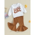 thumbnail image 3 of FEORJGP Kid Toddler Girls Fall Outfits Letter Print Pullover Crew Neck Jumpers Long Sleeve Sweatshirts Tops and Flare Pants Fashion Casual 2Pcs Clothes Set, 3 of 9
