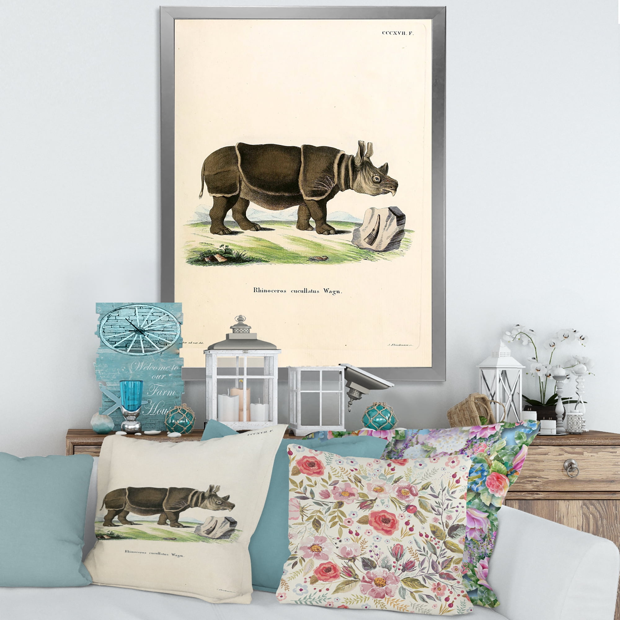 Designart 'Ancient Rhinoceros' Farmhouse Framed Art Print
