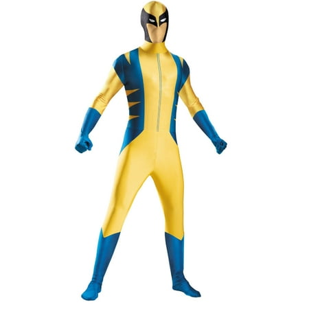 Yellow and Blue Wolverine Bodysuit Men Adult Halloween Costume - Large