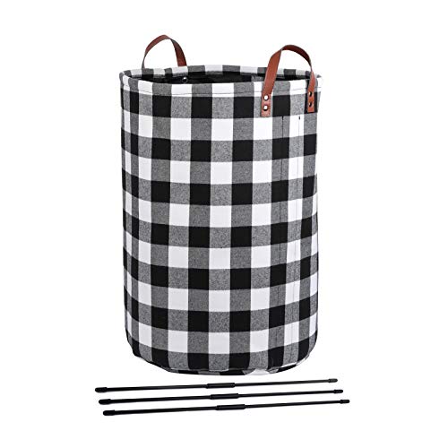 BAIHT HOME Laundry Baskets with Leather Handles Collapsible Red Buffalo Check Hamper Lining Detachable Brackets Well-Holding Laundry Storage Organizer for Toys Clothes