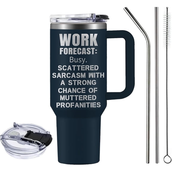 Work Forecast Busy Tumbler Cup 40 oz, Funny Coworker Gifts for Men Birthday Present for Boss Employer Work Bestie Friend Mug, Sarcastic Gag Gifts for Adults Work Going Away Farewell