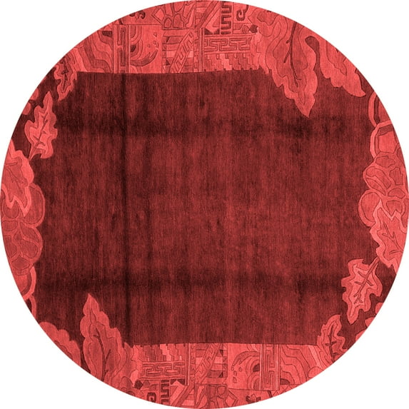 Ahgly Company Machine Washable Indoor Round Abstract Red Modern Area Rugs, 7' Round