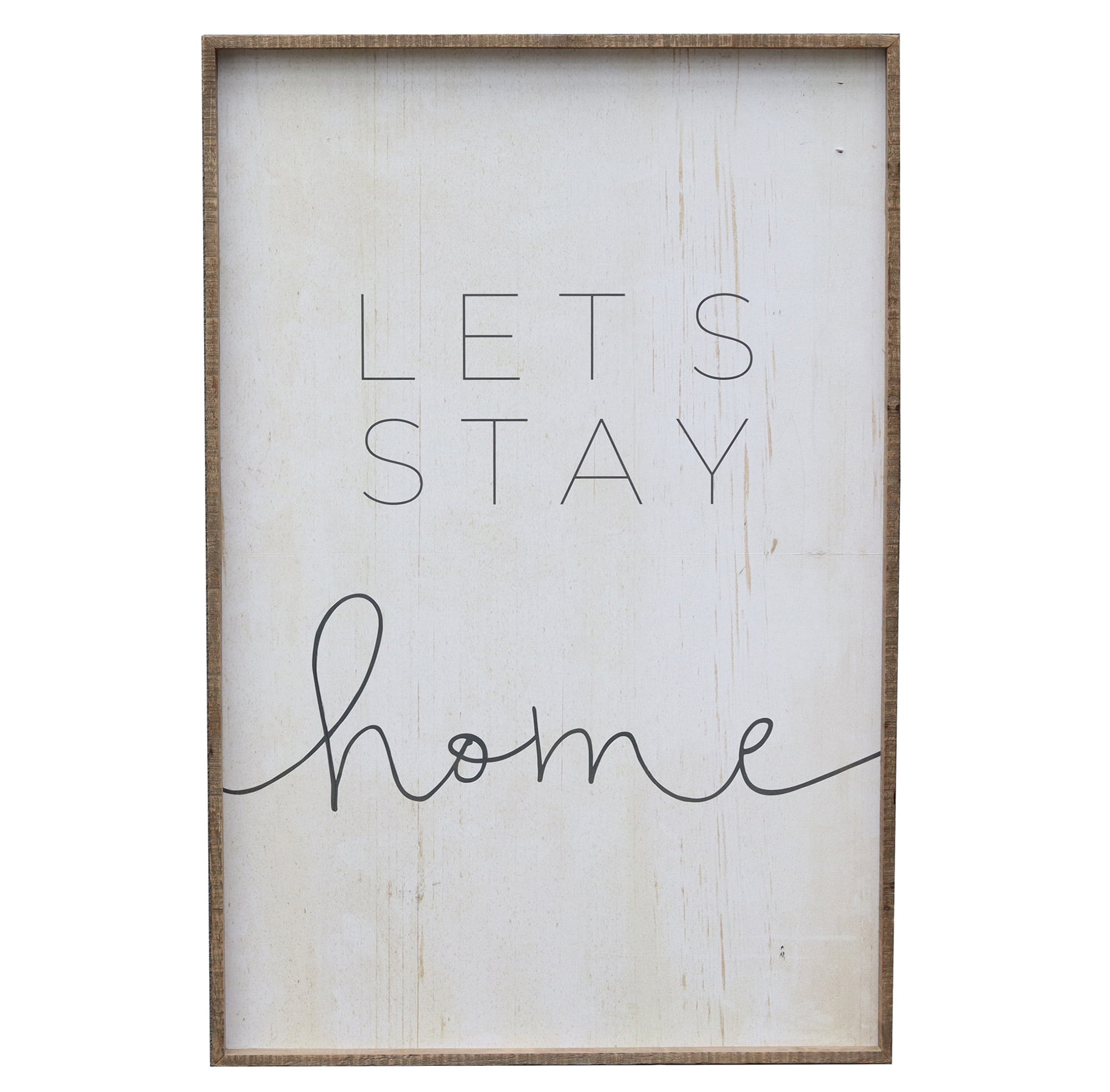 Wedding Gift Farmhouse Style Wall Hanging Housewarming Gift Black and White Wall Decor Let's Stay Home Framed Wood Sign