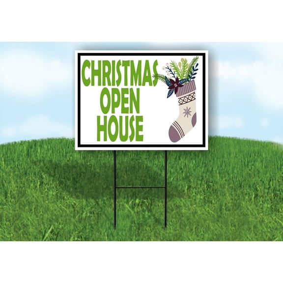 Double Sided Sign CHRISTMAS OPEN HOUSE STOCKING Yard Sign ROAD SIGN with Stand