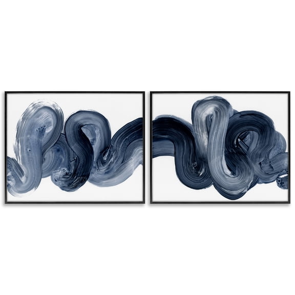 Stupell Industries Modern Curved Abstract Brushstroke Organic Black 2pc Framed Giclee Art Set, 14 x 11 each, by Victoria Barnes