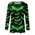 thumbnail image 4 of JULMCOMO Plus Size Halloween Shirts for Women Funny Pumpkin Castle Bat Print Crew Neck Long Sleeve Shirts Holiday Costume Tunic Tops Army Green S, 4 of 5