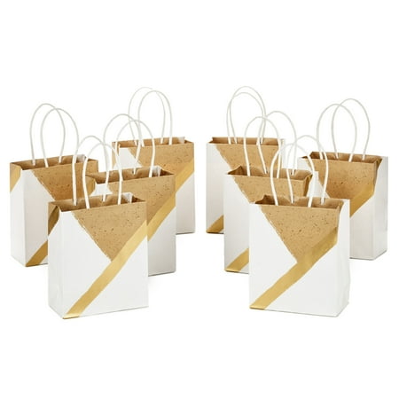 Hallmark 6" Small Paper Gift Bags - White and Kraft (Pack of 8 for Birthdays, Weddings, Christmas, Baby Showers, Bridal Showers and More)