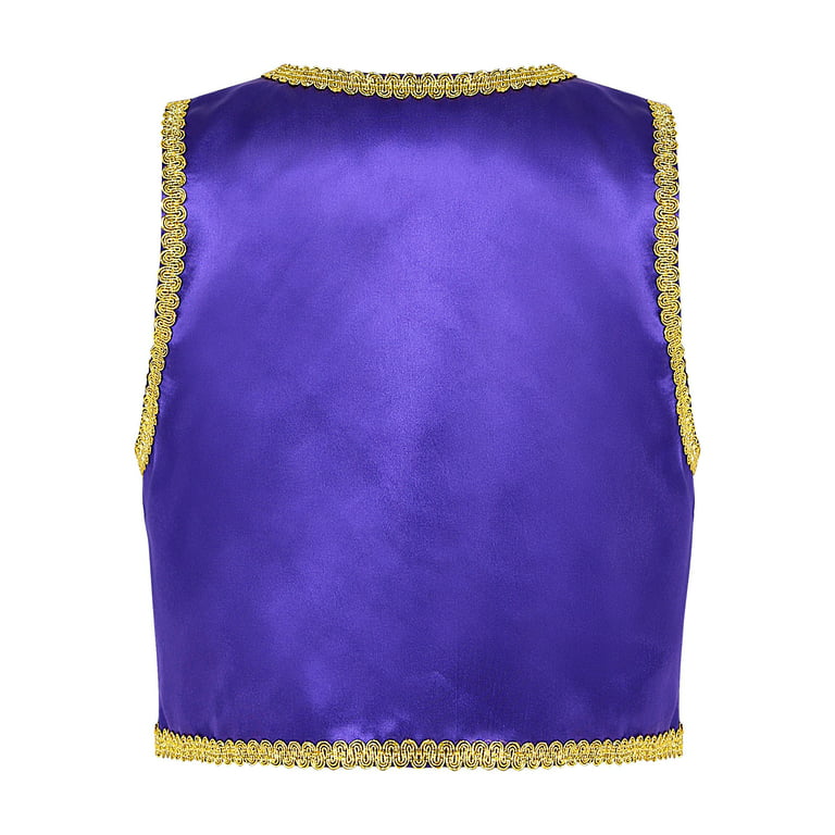 US Boys Arab Prince Fairytale Fancy Dress Genie Vest Golden Open Front  Waistcoat