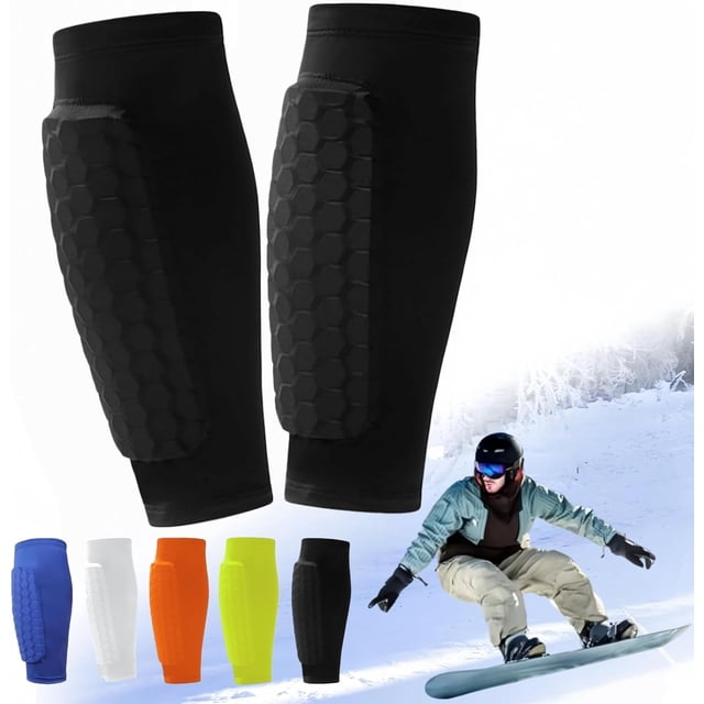 Pair Pack: Ski Shin Guards & Shin Pads — Calf Compression Sleeves with Honeycomb Padding — Suitable for Children, Teens, and Adults; Breathable, Lightweight Sports Protective Gear