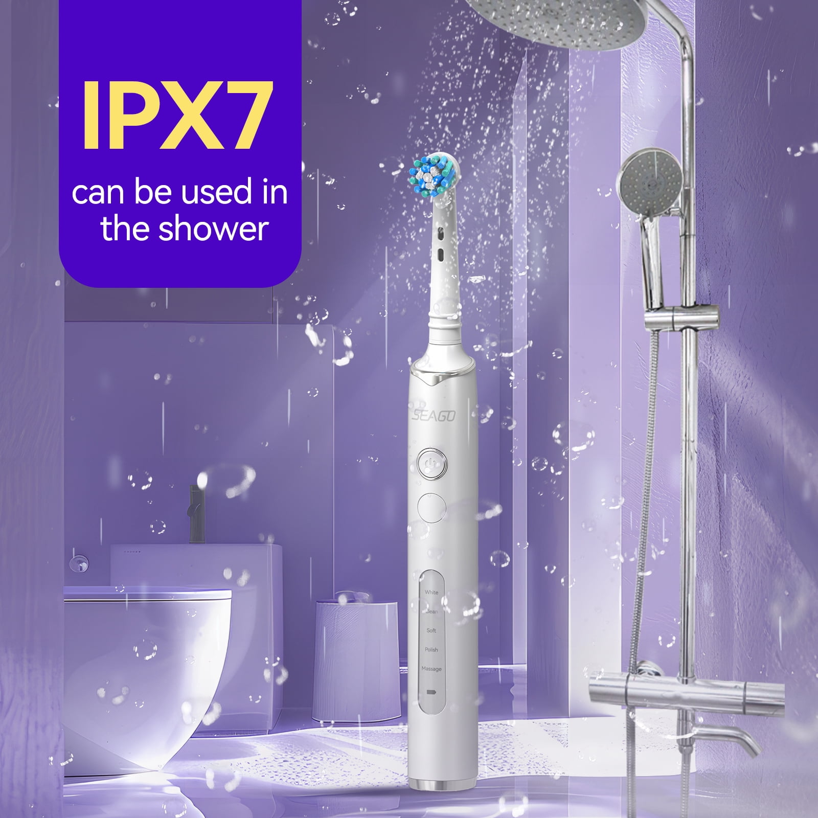 SEAGO Rotating Electric Toothbrush for adult, 8 Brush Heads,  5 Cleaning Modes, 2 Mins Timer, SG-2603 (White)