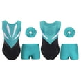 thumbnail image 3 of iiniim Kids Girls Dance Gymnastics Ballet Leotard Sparkly Rhinestones Bodysuit with Shorts Hair Band Blue Green 10, 3 of 7