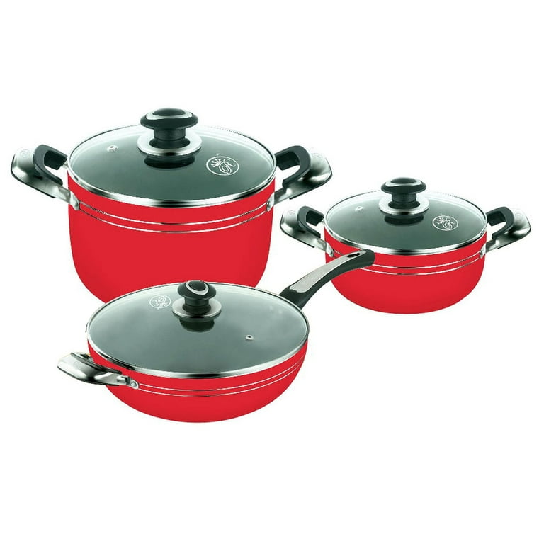 Gourmet Chef 1.6 Fluid Quart Red Ceramic Eco-Friendly Non-Stick Scratch  Resistant Dishwasher Safe Saucepan Cookware - Heavy Gauge Pans For Home and