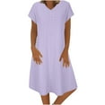 thumbnail image 1 of Hyknon Dresses for Women Robe Décontractée Mode Ample Unie Col en V Manches Courtes Robe Décontractée Douce Fluide Ample, 1 of 4